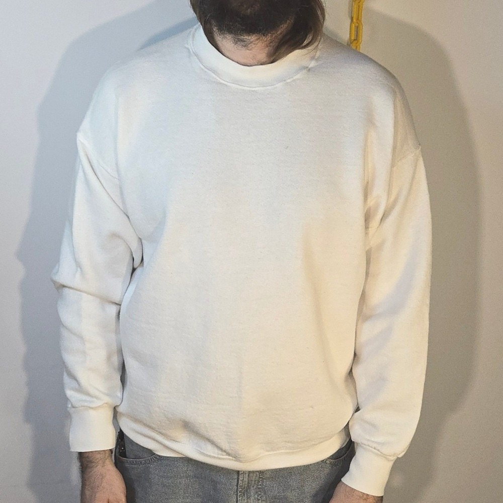 Vtg Fruit Of The Loom XL Sweatshirt White Crewneck Blank USA Made Stains Wear 90 - Picture 1 of 12